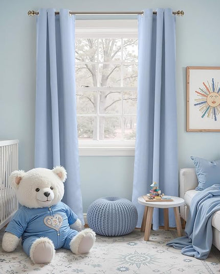 YoungsTex Baby Blue Room Darkening Curtains 84 Inches Length for Kids Bedroom - Thermal Insulated Drapes with Grommet Blackout Darkening Privacy for Living Room, 2 Panels, 42 x 84 Inch