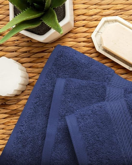 Superior Egyptian Cotton Pile 3 Piece Towel Set, Includes 1 Bath, 1 Hand, 1 Face Towel/Washcloth, Ultra Soft Luxury Towels, Thick Plush Essentials, Guest Bath, Spa, Hotel Bathroom, Navy Blue