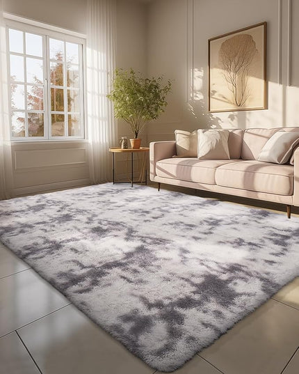 Ophanie 6x9 Tie-Dyed Grey&White Area Rugs for Living Room Bedroom, Fluffy Shag Large Fuzzy Plush Soft Throw Rug, Gray Large Shaggy Floor Big Carpets, Kids Home Decor Aesthetic, Nursery