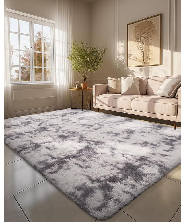 Ophanie 6x9 Tie-Dyed Grey&White Area Rugs for Living Room Bedroom, Fluffy Shag Large Fuzzy Plush Soft Throw Rug, Gray Large Shaggy Floor Big Carpets, Kids Home Decor Aesthetic, Nursery