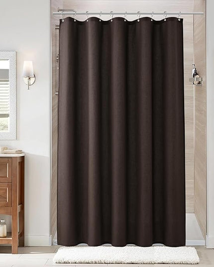 Naturoom Chocolate Brown 60 Inch Shower Curtain - Stall Narrow Half Linen Ultra Thick Fabric Shower Curtain Set with Hooks, Boho Farmhouse Rustic RV Camper Bath Curtains for Bathroom, 60x72