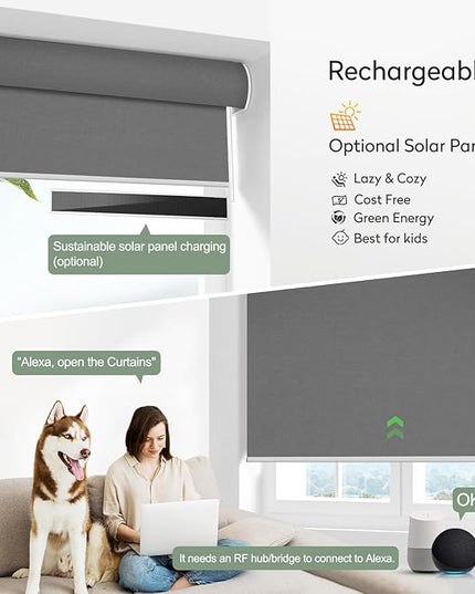ZSHINE Motorized Blackout Window Blinds Customize Width (23-95 Inches) Remote Control Wireless and Rechargeable Roller Shades Blinds for Windows, Home, Office, Hotel, Club, Restaurant(82010l)