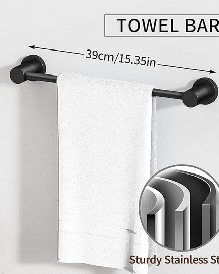 4-Pieces Bathroom Hardware Set Black, Stainless Steel 16 Inch Towel Bar Set, Towel Racks for Bathroom Wall Mounted