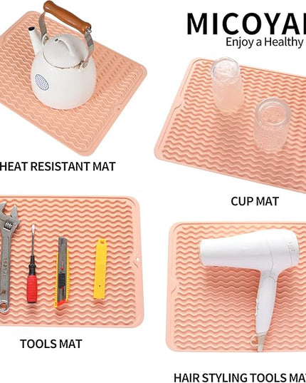 Silicone Dish Drying Mat for Multiple Usage,Easy clean,Eco-friendly,Heat-resistant Silicone Mat for Kitchen Counter or Sink,Refrigerator or drawer liner Pink L 16 inches x 12 inches