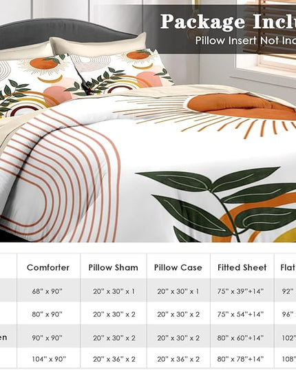 Comforter Set Twin Size, Tarot Boho Retro 5 Pcs Bedding for Kids and Adults, Vintage Sunshine Bed Sheet Sets with Fitted Sheet Pillowcase & Sham for Bedroom Bed Decor