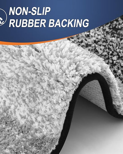 OLANLY Bathroom Rug Set 2 Piece, Soft Absorbent Microfiber Bath Mats and U-Shaped Contour Toilet Rug, Non-Slip, Machine Wash Dry, Plush Shaggy Bath Mats for Bathroom (30"x20"+24"x20", Black)