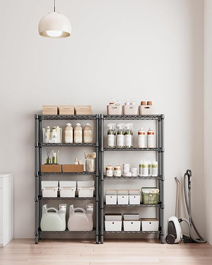 1250 lbs 5 Tier Shelf Metal Storage Shelves Shelving Wire Rack Heavy Duty Closet Organizers for Garage Kitchen Bathroom Laundry Black 13.8" D x 29.5" W x 59.5" H
