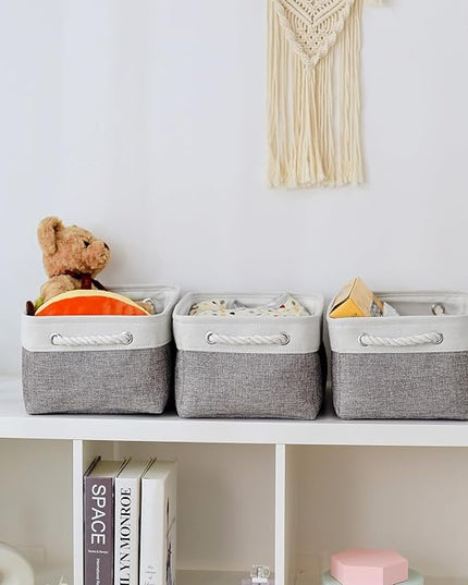 TheWarmHome Organization and Storage Basket for Shelves - 1 Pack 14x10x6.7 inch Collapsible Storage Bins, Fabric Storage Cubes for Closet Organizer Toy Gift Cloth (White & Grey)