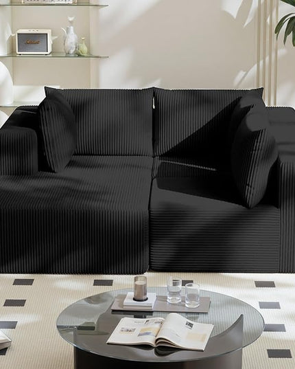 108" Boneless Couches for Living Room, Modular Cloud Couch Sofa - L Shap Corduroy Sectional Sofa, Fluffy Memory Foam Sleeper Sofa Furniture, No Assembly, Wide Armrest, Black