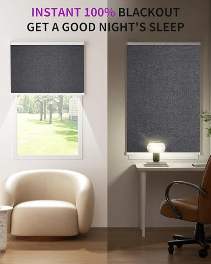 Astomi Motorized Blinds with Remote - Blackout Smart Roller Shades Compatible with Alexa & Goggle Home, Solar Rechargeable, Custom Size 22" - 100" for Indoor Window, Elegance Black