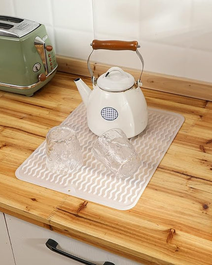 Silicone Dish Drying Mat for Multiple Usage,Easy clean,Eco-friendly,Heat-resistant Silicone Mat for Kitchen Counter or Sink,Refrigerator or drawer liner Translucent L 16 inches x 12 inches
