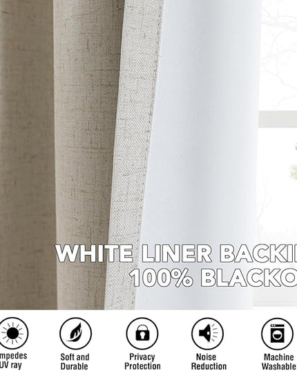 H.VERSAILTEX Linen Curtains 100% Blackout Curtains for Bedroom 108 inch Long Full Light Blocking Nature Linen Blended Window Curtains for Living Room Nickel Grommet (2 Panels, Heathered Linen)