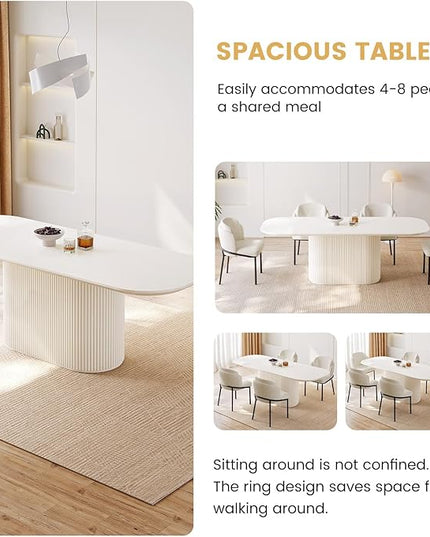 Guyii 5-Piece Oval Dining Table Set, 86.61" Modern Kitchen Table with 4 Chairs, Indoor Rectangular Dining Room Table for Kitchen, Living Room, Cream White