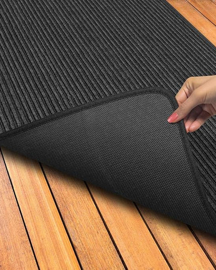 House, Home and More Indoor Outdoor Double-Ribbed Carpet Runner with Skid-Resistant Rubber Backing - Smokey Black - 3 Feet x 50 Feet