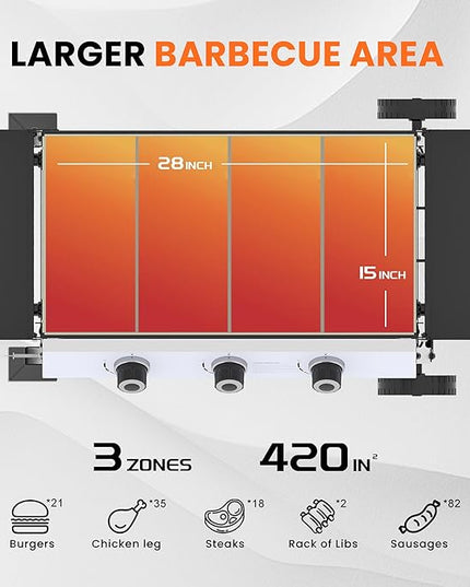 28 Inch Outdoor Flat Top Gas Propane Griddle with 3 Burners 36,000BTU,Powder Coated Steel Portable Gas Grill with Side Shelves for BBQ,Camping,Backyard