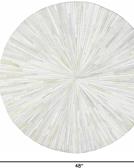 𝐄𝐋𝐘𝐒𝐒𝐈𝐀 𝐃𝐄𝐂𝐎𝐑 𝐇𝐎𝐌𝐄 4X4 ft Round Rug, Leather Circle Area Rug - Luxurious Cowhide Handmade Leather Carpet - Hair On Natural Stripe Design for Bedroom, Living Room Rugs