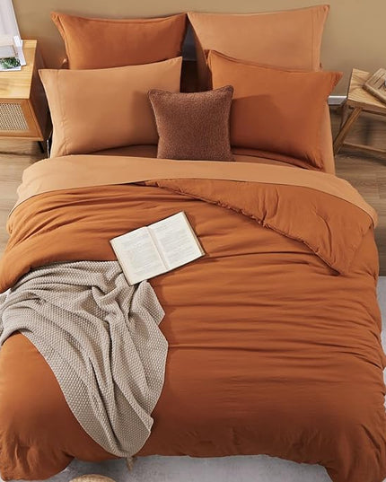 WRENSONGE Full Size Comforter Sets, 7 Pieces Soft Burnt Orange Fall Bed in a Bag with Fitted Sheet, Flat Sheet, 2 Pillow Shams, 2 Pillowcases, Warm Bedding Sets for All Seasons