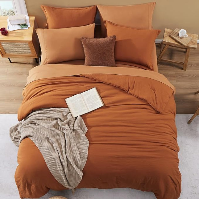 WRENSONGE Twin Comforter Set- 5 Pieces Burnt Orange Bed in a Bag, All Season Twin XL Bedding Sets with 1 Fitted Sheet, 1 Flat Sheet, 1 Pillow Sham and 1 Pillowcase