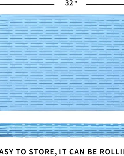 Silicone Dish Drying Mat for Multiple Usage,Easy clean,Eco-friendly,Heat-resistant Silicone Mat for Kitchen Counter or Sink,Refrigerator or Drawer Liner Light Blue 4XL 32 inches x 18 inches