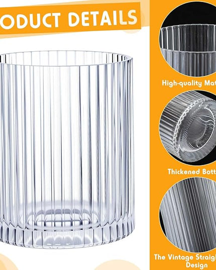 Zhehao 12 Pcs Ribbed Drinking Glasses Set 12 oz 14 oz Glass Cups Vintage Glassware Ribbed Cocktail Cup Clear Ice Coffee Highball Ripple Drinkware for Home Bar Beverages