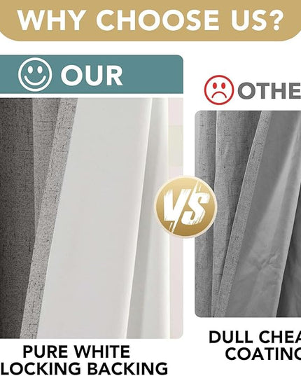 H.VERSAILTEX Primitive Linen Curtains 100% Blackout Curtain Drapes Burlap Curtains with White Thermal Insulated Liner, Grommet Top Drapes Living Room/Bedroom (2 Panels, 42 x 45 Inch, Dove Gray)