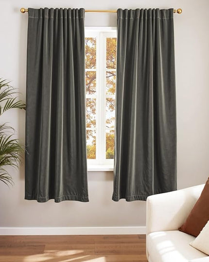 Lazzzy Velvet Blackout Curtains Thermal Insulated Room Window Drapes Super Soft Luxury Curtains for Living Room Bedroom Rod Pocket 2 Panels, Grey, 42" W x 72" L