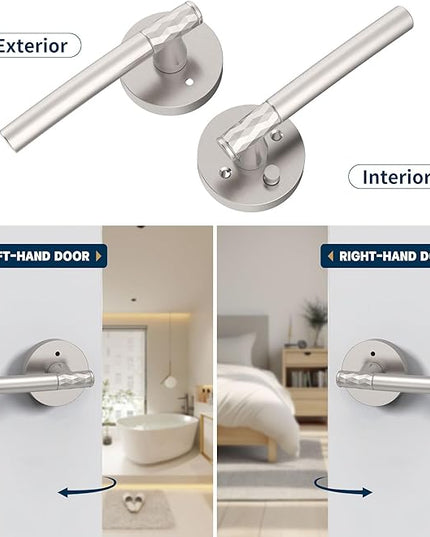 1 Pack Brushed Nickel Privacy Door Handle - Keyless Entry, Heavy Duty Zinc Alloy Lever for Bedroom/Bathroom