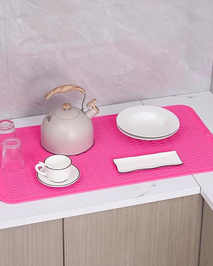 Silicone Dish Drying Mat for Multiple Usage,Easy clean,Eco-friendly,Heat-resistant Silicone Mat for Kitchen Counter or Sink,Refrigerator or Drawer Liner Rose 4XL 32 inches x 18 inches