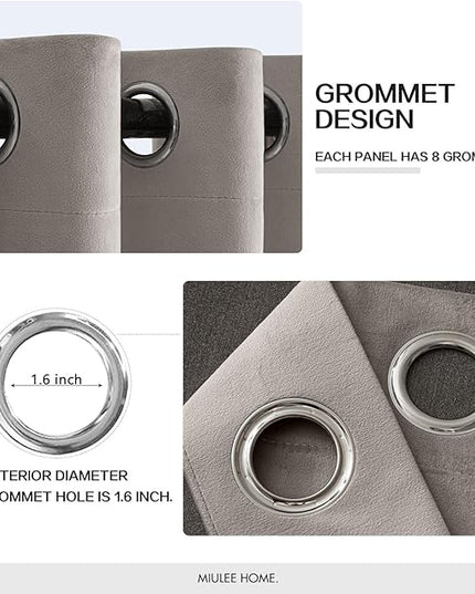 MIULEE Velvet Curtains Silver Light Grey Elegant Grommet Thermal Insulated Soundproof Room Darkening Curtains/Drapes for Classical Living Room Bedroom Decor 52 x 84 Inch Set of 2