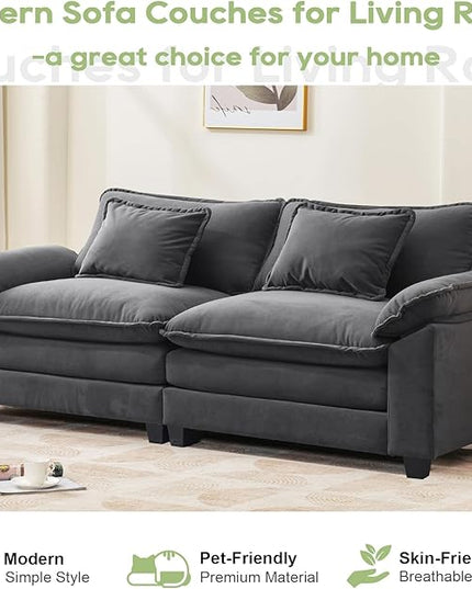 86" Modular Sectional Sofa, Comfy Cloud Couch Sectional Sofa with Ottoman, Velvet Sofa Sleeper Deep Seat Sofa with Throw Pillows for Living Room (Blue Gray, 86"- Loveseat)