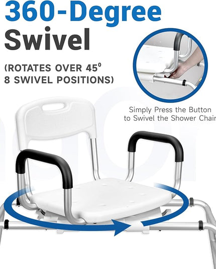 Sangohe Shower Chair for Inside Shower, Sliding Shower Chair, Tub Transfer Bench with 360⁰ Swivel Seat, Tub Transfer Benches for Bathtubs, Medical Shower Seat for Elderly and Disabled, 788B