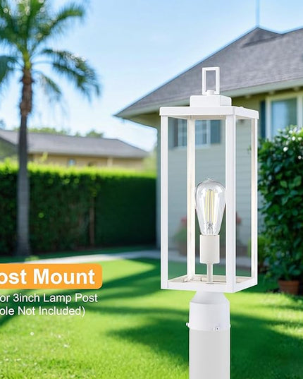 GRUENLICH Outdoor Lamp Post Light Fixtures, Exterior Pole Lantern with Tempered Glass, 20 Inch Fence Post Lighting for Garden Yard Pathway, White, 2 Pack