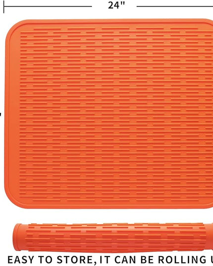 Silicone Dish Drying Mat for Multiple Usage,Easy clean,Eco-friendly,Heat-resistant Silicone Mat for Kitchen Counter or Sink,Refrigerator or Drawer Liner Orange 2XL 24 inches x 18 inches