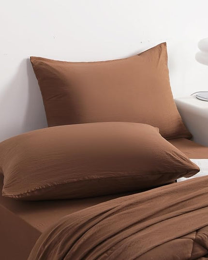 NTBAY Twin Comforter Set with Sheets, 5 Pieces Soft and Breathable Twin Bedding Set, Twin Bed in a Bag, Down Alternative Comforter Set Solid Color All Season, Kids Bedding Set, Brown