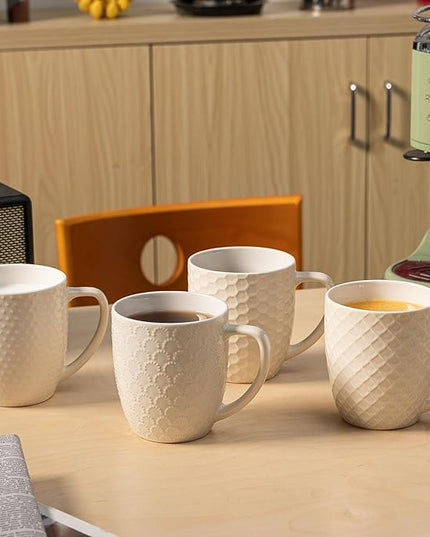 16 oz Coffee Mugs Set of 4, Porcelain Coffee Cups Ceramic, Farmhouse Mug with Handle