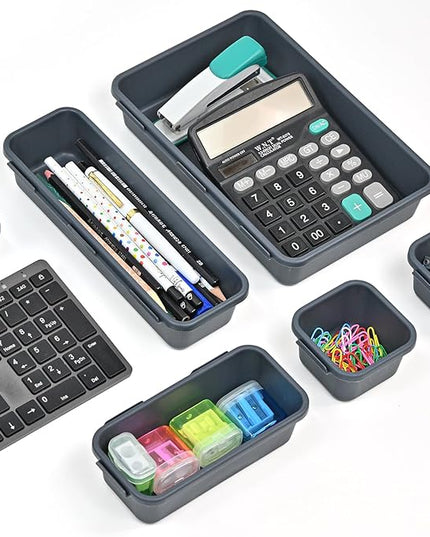 BOPART 25PCS Drawer Organizer Set, Interlockting Desk Drawer Storage Bins Trays for Organizing Cosmetics Jewelries or Gadgets at Office, Bathroom Vanity or Garage Junk Drawer Organization