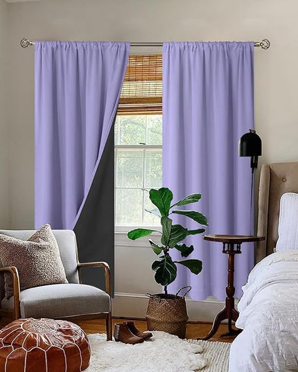 BGment Purple 100% Blackout Curtains for Bedroom 84 Inches Long with Black Liner, Thermal Insulated Double Layer Full Room Darkening Rod Pocket Curtain (42 x 84 Inch, Light Purple, 2 Panels)