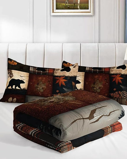 AILONEN Retro Rustic Bear Comforter Set for Bedroom Decor,Vintage Animal Bedding Sets Twin Size,Forest Wildlife Theme Duvet Set,3-Piece, 1 Quilt and 2 Pillowcases,Soft Microfiber