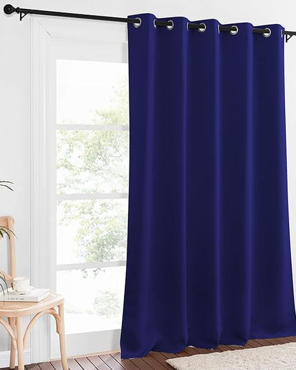 NICETOWN Patio Blackout Curtain Panels - Extra Wide Sliding Door Thermal Insulated Drape, Privacy Room Divider Curtain for Bedroom Office (Navy Blue, 66 x 118 Inch Long)