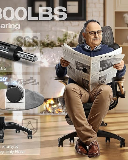 ELABEST X100 Ergonomic Office Chair with Footrest, Big and Tall Home Desk Chair with 5D Flip-Up Arms, Adjustable 3D Lumbar Support,High Back Rolling Computer Chair, Swivel Mesh Chairs (Midnight Mist)