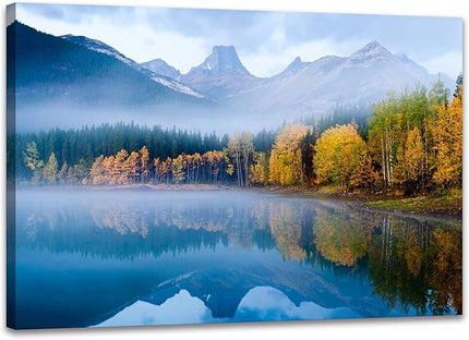 SKASNFAI Lake Canvas Wall Art National Park Forest Mountains Painting Artwork Nature Prints Poster Framed for Living Room Bedroom (20x30 inch)