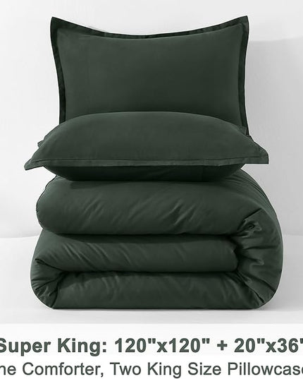 Litanika Forest Green Oversized King Comforters Super King Size, 3 Pieces Lightweight Solid Bedding Comforter Set, All Season Fluffy Bed Set (120x120In Comforter & 2 Pillowcases)