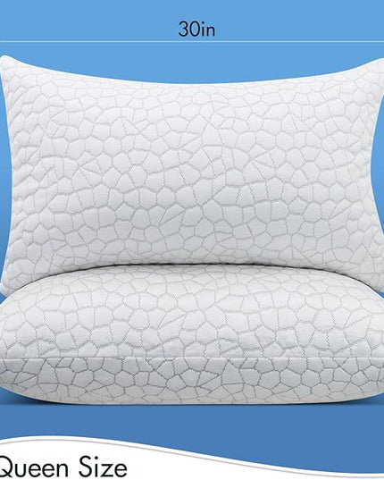 SUPA MODERN Cooling Bed Pillows for Sleeping 2 Pack Shredded Memory Foam Pillows Adjustable Pillow for Side Back Stomach Sleepers Luxury Gel Pillows Queen Size Set of 2 with Washable Removable Cover