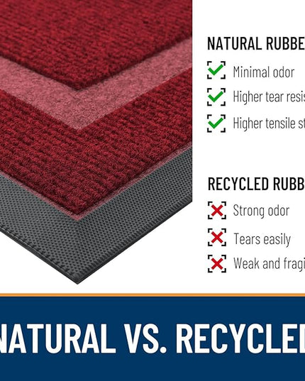 OLANLY Front Door Mat Indoor Outdoor Entrance, Waterproof All-Season, All-Weather Doormat, Sturdy Natural Rubber, Fade Resistant, Low Profile, Easy Clean Patio Porch Entryway Mat, 47x30, Wine Red