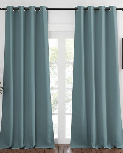 NICETOWN Blackout Greyish Blue Curtain & Drape 108 inches Long - Energy Saving Thermal Drape Grommet Sound Reducing Light Blocking Window Treatment for Bedroom (1 Panel, W52 x L108)