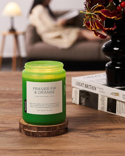 M&SENSE Fir & Orange Large Candle for Home Scented 19.4oz 110 Hour Clean Non Toxic Long Lasting Organic Natural Soy Wax Highly Scented Holiday Candle Gifts for Home Decor