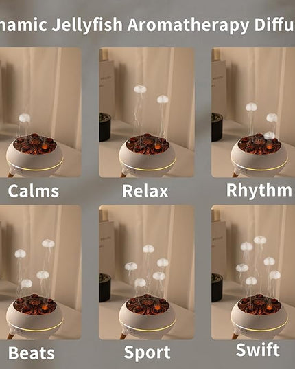 Mushroom Cloud Humidifier, Aromatherapy Essential Oil Diffuser with Sound-Activated Mode, 7-Smoke Modes Jelly Fog & Color LED, Large Water Tank with Auto-Shutoff, for Home Bedroom Office Yoga Studio