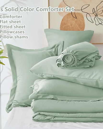 CozyLux Twin XL Comforter Set Sage Green, 5 Pieces Bed in a Bag Twin Extra Long Comforter Set with Sheets, 5PC Bedding Sets with Down Alternative Comforter, Sheets, Pillowcase & Sham for All Seasons