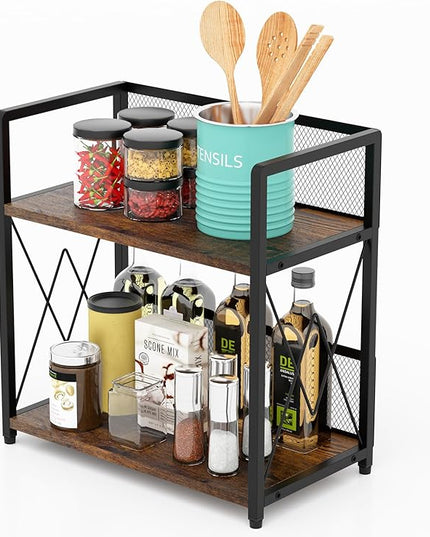 Aduanbang Coffee Bar Accessories Organizer, Seasoning Organizer, 2 Tier Wooden Kitchen Counter Shelf, Coffee Organizer Station for Countertop, Coffee Condiment Rack for Mugs, Cups, Cream, Syrup