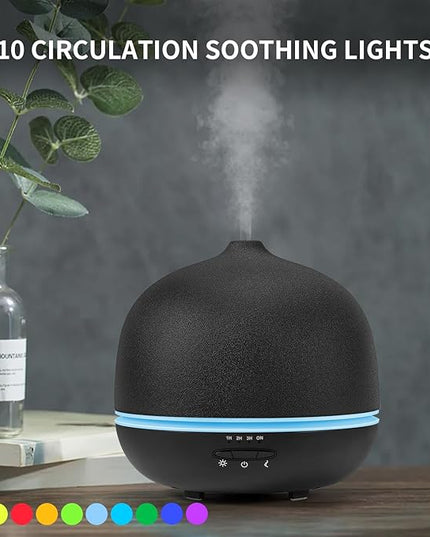Wanlola 500ml Essential Oil Diffuser,Black Large Ceramic Diffusers,Ultrasonic Cool Mist Humidifier with 4 Timer & 10 Colors Light for Home,Gift
